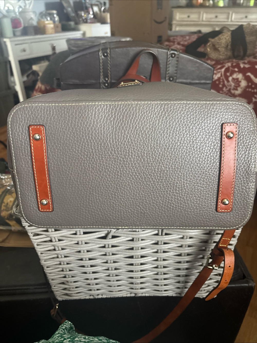 Dooney & Bourke Gray Pebble Leather Satchel with Brown Trim - Picture 6 of 12